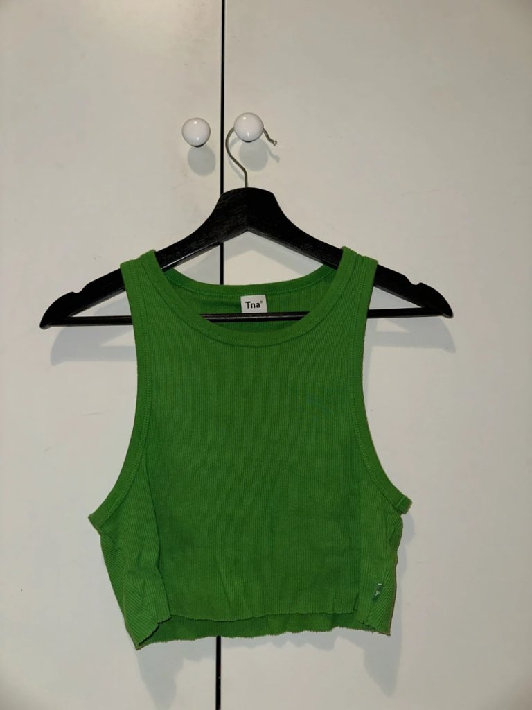 Green Ribbed Cropped Tank Top M